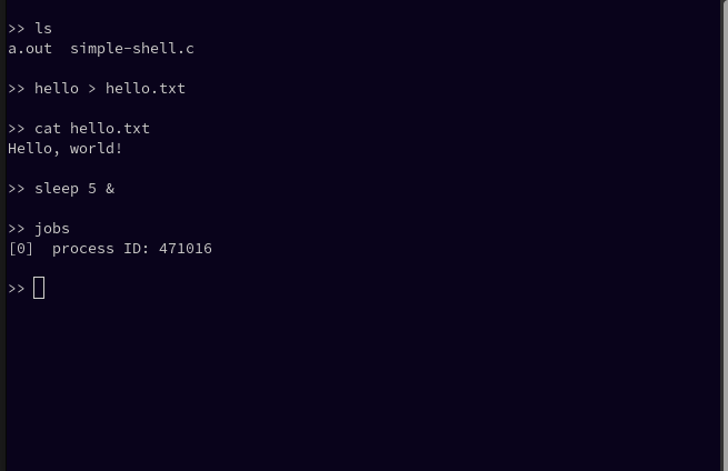 A screenshot of the Simple Shell program