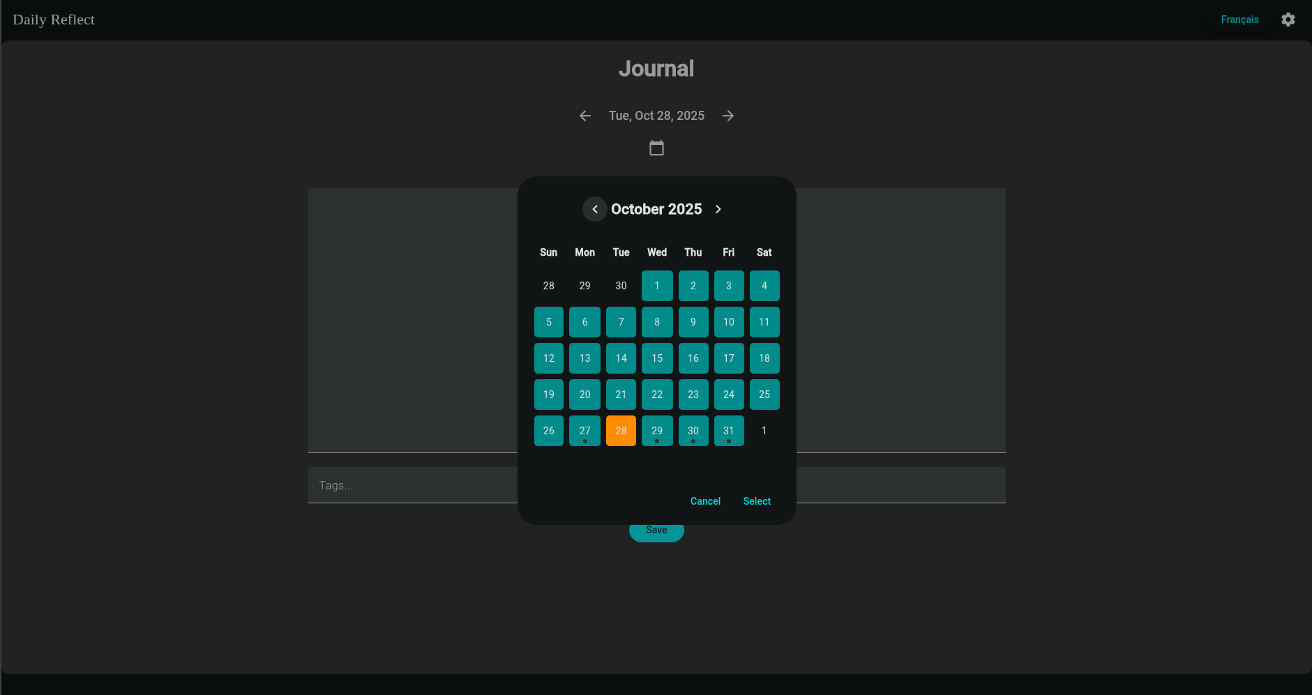 A screenshot of Daily Reflect